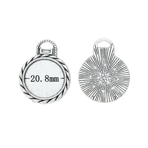 Antique silver 20.8mm round pendant tray with sunburst texture for DIY jewelry making