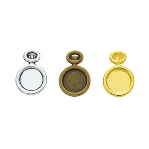 Supports pendentifs ronds 8mm en alliage de zinc argent, bronze et or pour bijoux DIY