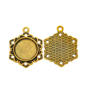 Retro gold zinc alloy 16mm round cabochon base setting with decorative petal edges