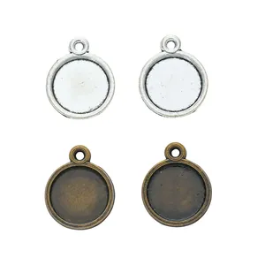 Ronde 12mm hangerbakjes van zinklegering in zilver en brons voor DIY sieraden maken