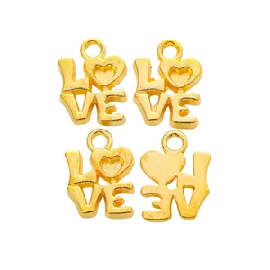 Golden zinc alloy heart LOVE charms for DIY jewelry making set of 4 pieces