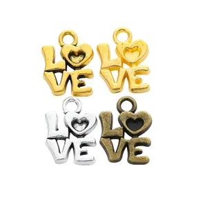 DIY love heart charms in gold, silver, and bronze finishes for jewelry making crafts