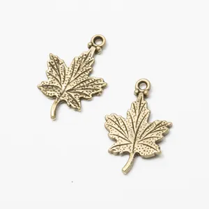 Vintage bronze maple leaf alloy pendant with detailed veins for DIY jewelry making