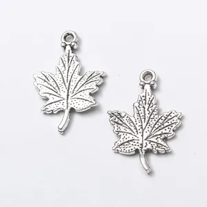 Vintage silver alloy maple leaf pendants with detailed vein texture for DIY jewelry making