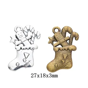 Vintage Alloy Christmas Stocking Pendant Gingerbread Man Candy Cane Star DIY Jewelry Making Charms Holiday Accessory