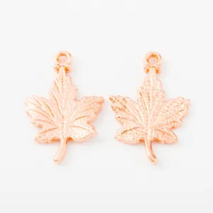 Pair of rose gold maple leaf alloy pendants for DIY jewelry making and crafts