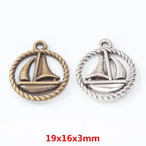 Vintage Zeilschip Zinklegering Hanger Charms Voor DIY Sieraden Maken Antiek Brons Zilver Zeilboot Hanger Zonder Ketting