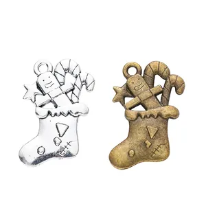 DIY Christmas stocking alloy charms in silver and bronze for jewelry making