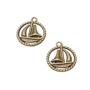 Vintage bronzen zinklegering zeilboot hangers met touwrand voor DIY sieraden maken