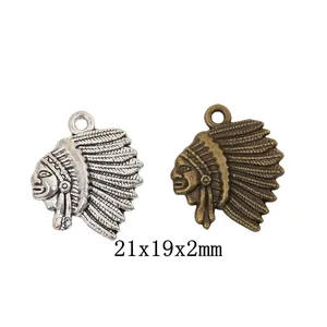 Pendentifs Tête de Chef Indien en Alliage de Zinc Vintage Fournitures de Fabrication de Bijoux DIY Breloques de Portrait Ethnique Argent Bronze Antique
