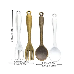 Vintage Alloy Mini Spoon And Fork Pendants For DIY Jewelry Making Retro Antique Bronze Silver Metal Charms Accessories