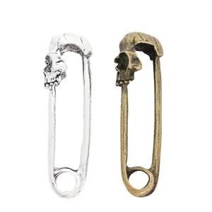 Gothic skull safety pins in antique silver and bronze alloy for DIY jewelry making