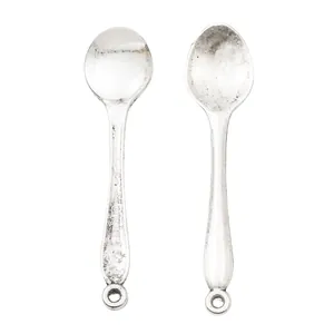Vintage silver alloy spoon charms for DIY jewelry making with matte antique finish