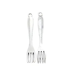 Vintage silver alloy fork pendants for DIY jewelry making with top hanging rings