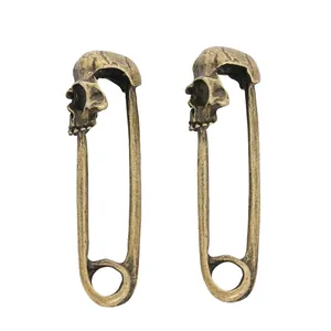 Vintage bronze skull safety pins for DIY jewelry making with retro punk aesthetic