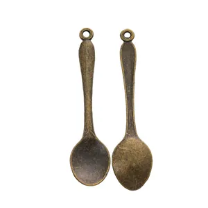 Retro bronze alloy spoon pendants for DIY jewelry making featuring vintage metallic texture