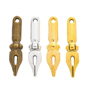 Vintage alloy fountain pen nib charms in four metallic finishes for DIY jewelry making
