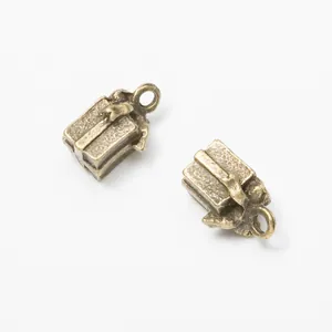 Vintage Bronze-Geschenkbox-Anhänger mit Schleife für DIY-Schmuckherstellung