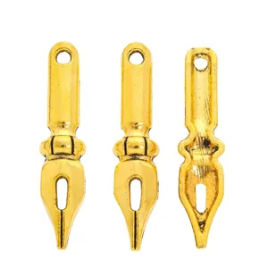 Three vintage gold fountain pen nib charms made of alloy for DIY jewelry making
