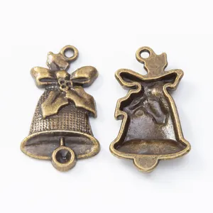 Pendentifs cloches de Noël en bronze vintage avec motif houx pour création de bijoux