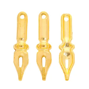 Three-piece set of golden fountain pen nib alloy pendants for DIY jewelry making