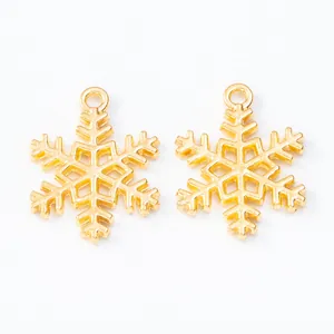 Pair of golden vintage alloy snowflake pendants with hollow center for DIY jewelry making
