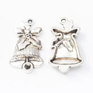 Pendentifs cloches de Noël en argent antique avec nœud pour la création de bijoux DIY