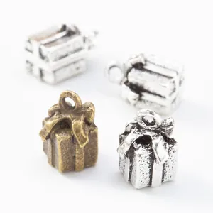 Vintage-Legierung 3D Weihnachtsgeschenkbox Anhänger in Altsilber und Bronze für DIY-Schmuck