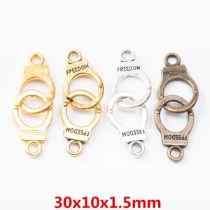 Vintage Alloy Handcuff Charms Freedom Letter Double Handcuff Connector Pendant For DIY Jewelry Making Bracelet Necklace