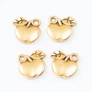 Set of 4 vintage zinc alloy apple charms in antique gold finish for DIY jewelry making