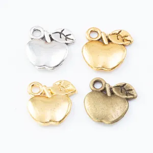 DIY apple-shaped zinc alloy pendants in gold, silver, and bronze for jewelry making