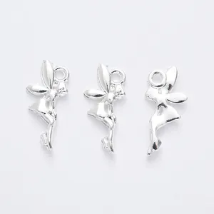 Three silver alloy fairy pendants with wings and loops for DIY jewelry making