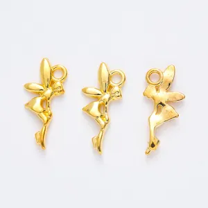 Three gold vintage fairy charms for DIY jewelry making with wings and top hanging loops