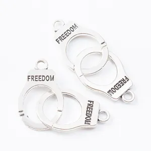 Silver zinc alloy handcuffs charm with FREEDOM engraving for DIY jewelry making