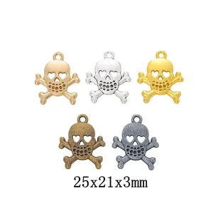 Vintage Zinc Alloy Skull Crossbones Pendants Heart Shaped Eyes Gothic DIY Jewelry Making Accessories For Necklace Bracelet