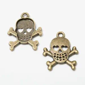 Antique bronze skull and crossbones metal charms for DIY jewelry making and crafts
