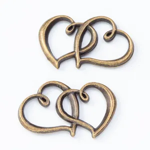 Pendentifs double cœur en bronze vintage en alliage de zinc pour bijoux DIY