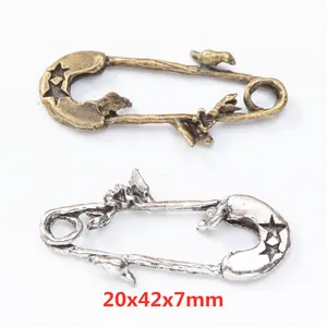 Ciondoli a spilla a forma di ramo vintage in bronzo e argento, lega metallica 20x42x7mm