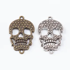 Gothic skull connector pendants in bronze and silver finish for DIY jewelry