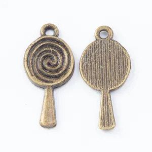 Vintage bronze lollipop alloy pendant with spiral and striped textures for DIY jewelry