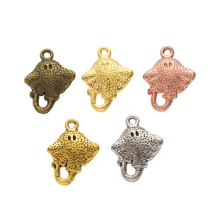 Set of 5 vintage alloy stingray charms in multiple metallic finishes for DIY jewelry making