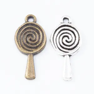 DIY lollipop-shaped vintage alloy pendants in bronze and silver finishes for jewelry