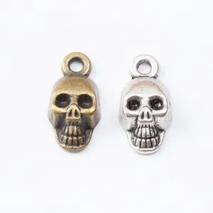 Vintage zinc alloy skull pendants in antique silver and bronze for DIY jewelry making