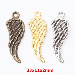 Vintage Alloy Wing Feather Pendants With S925 Stamp For DIY Jewelry Making Gold Silver Bronze Necklace Charm Accessory