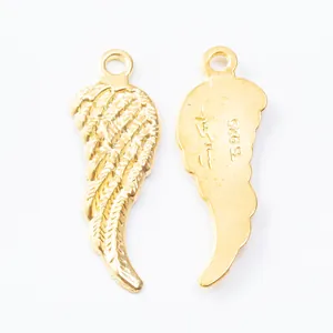 Golden S925 sterling silver angel wing pendants with detailed feather texture