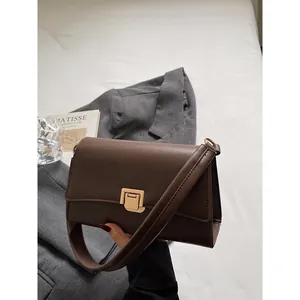 Women's French Retro PU Leather Underarm Bag Minimalist Flap Shoulder Bag With Gold Metal Buckle Daily Commuter Messenger Bag