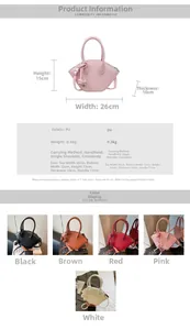 Tableau des tailles détaillé et spécifications du sac à main en PU disponible en cinq coloris