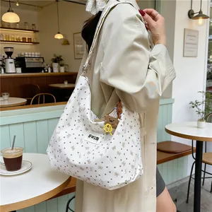 Bolso Tote de Pana para Mujer Gran Capacidad Vintage Lazo Corazón Estampado Bolso de Hombro Bolso Hobo Viaje Handbag Con Colgante de Oso
