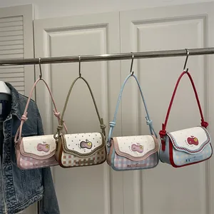 Cute apple-themed crossbody bags with bow details and gingham patterns in four colors