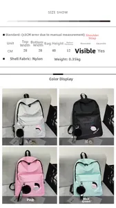 Detailed size chart for nylon fashion backpack with dimensions and material specifications